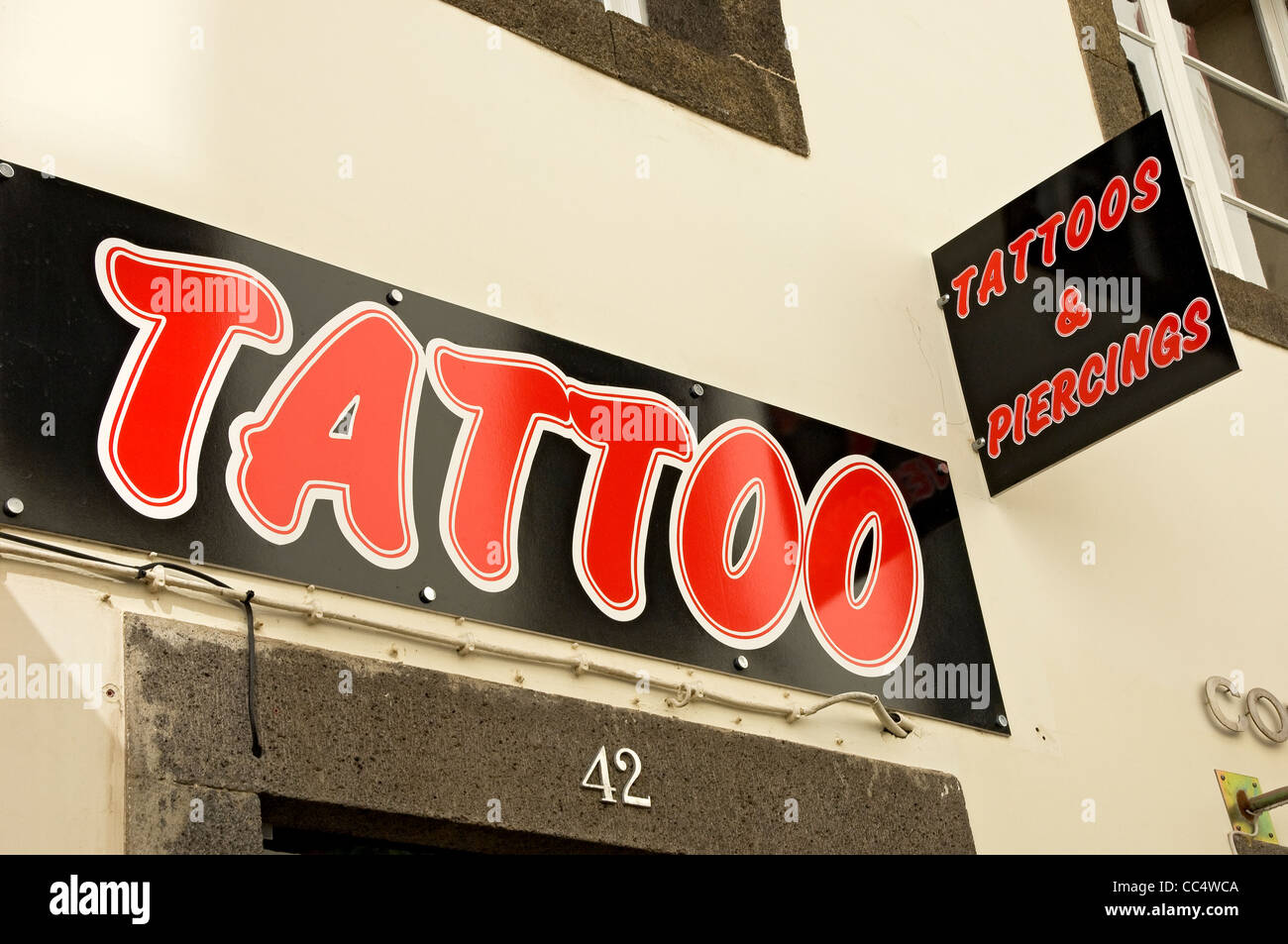 sign outside tattoo shop funchal madeira portugal eu europe stock sign outside tattoo shop funchal madeira portugal eu europe stock