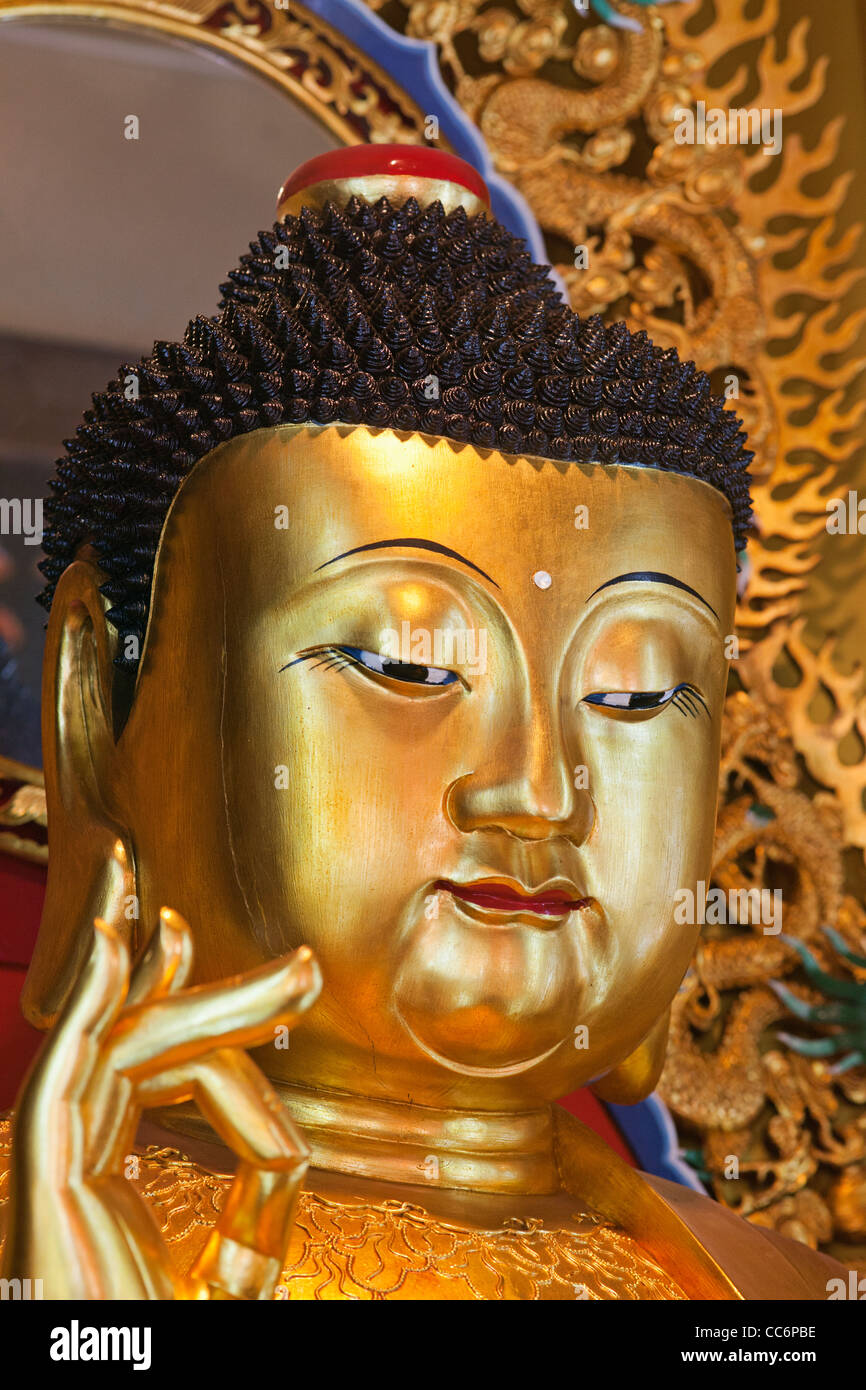 China, Hong Kong, Lantau, Interior of Po Lin Monastery, Buddha Statue Stock - china-hong-kong-lantau-interior-of-po-lin-monastery-buddha-statue-CC6PBE