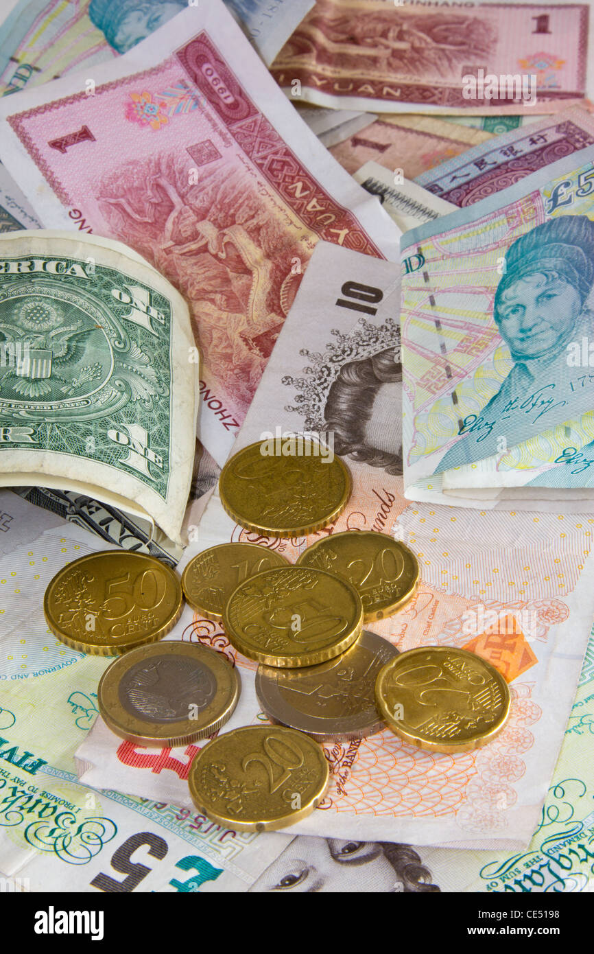 Chinese Yuan US Dollar Euro And Pound Sterling Currency Stock Photo 