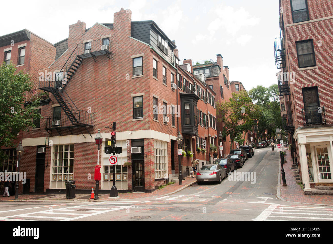 Revere Street seen from Charles Street, Beacon Hill, Boston Stock Photo