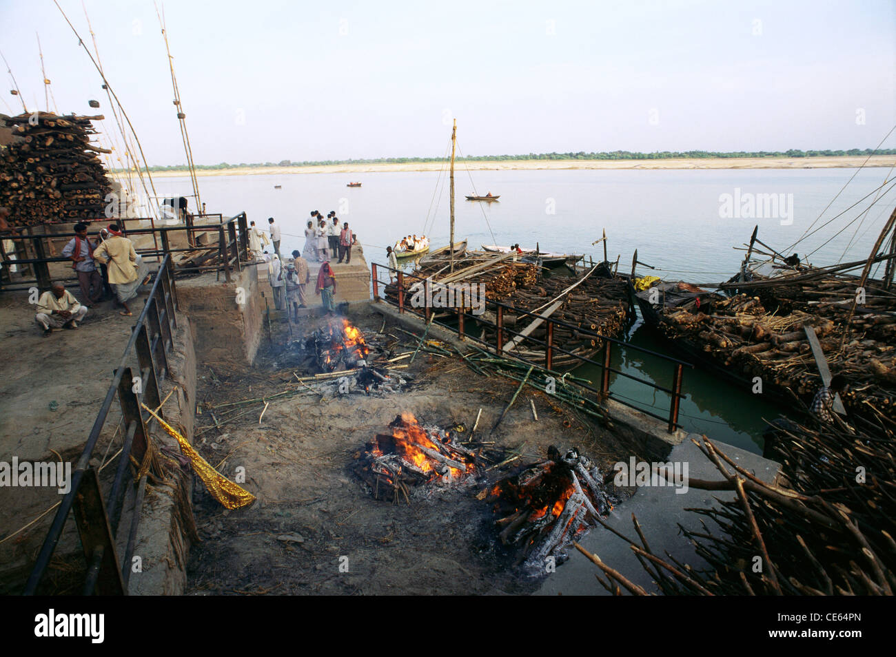 Manikarnika Ghat burning funeral pyres ganga river ganges Varanasi