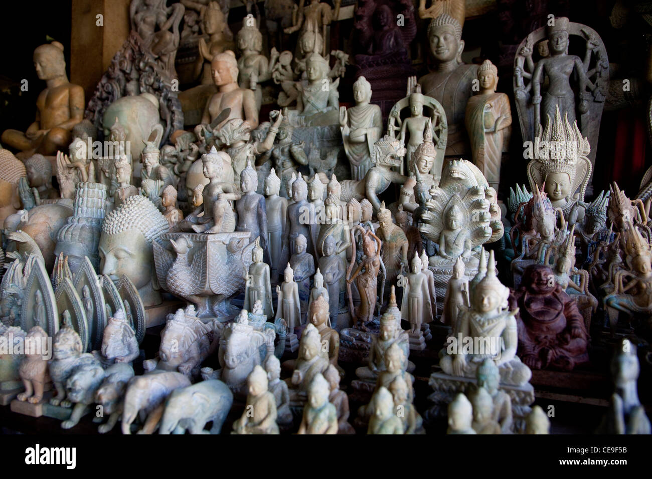 Crafts shop with souvenirs at the Russian market, Phnom Penh Stock
