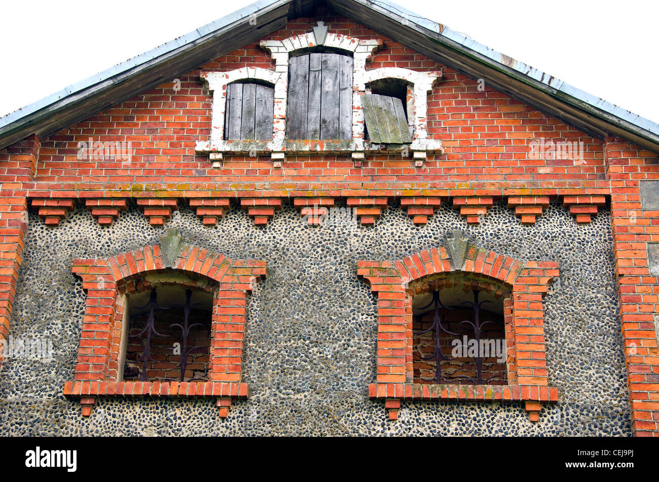 Stock photo historical manor house windows design and wall masonry