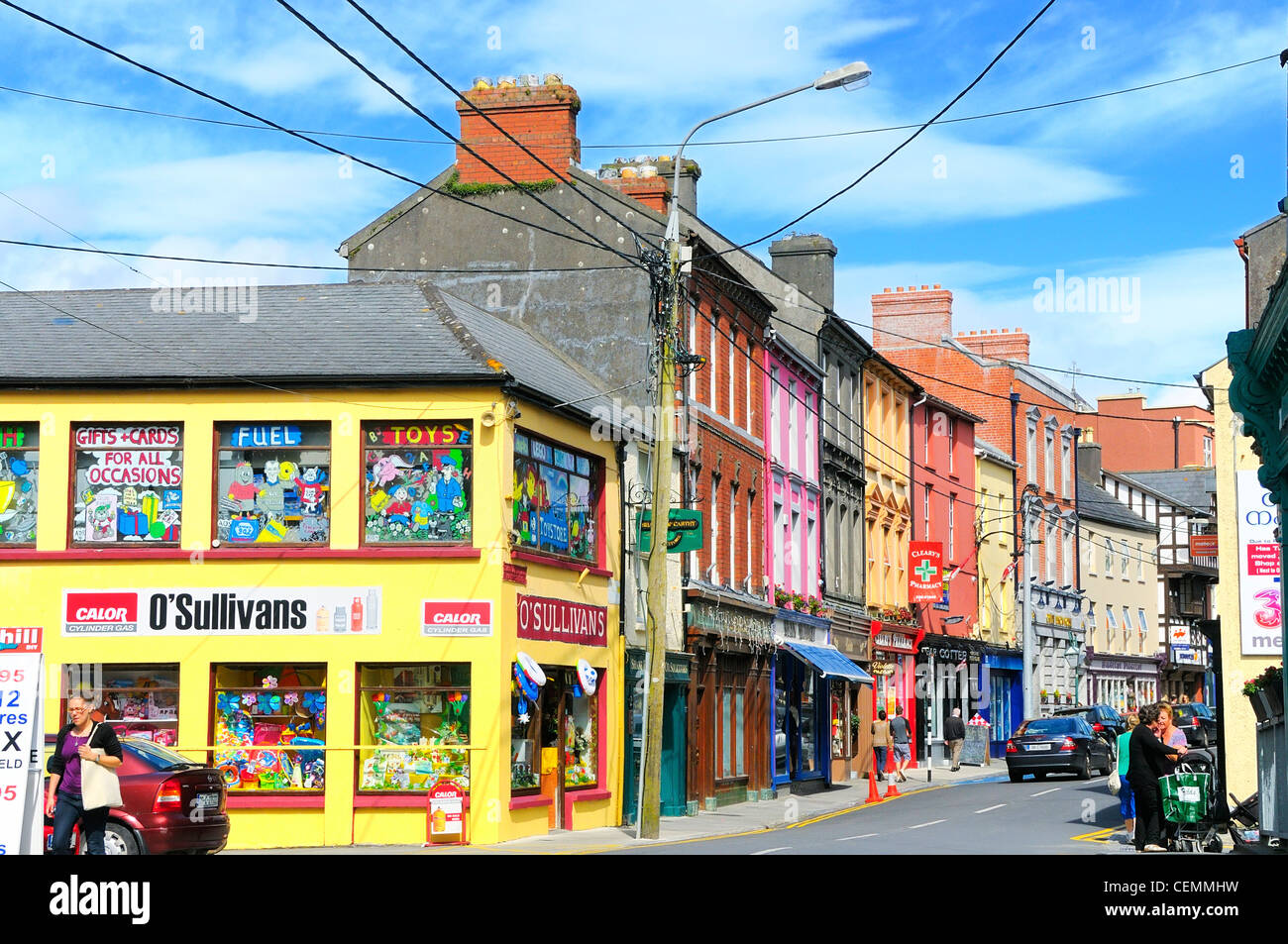 Store and restaurants on Market street in Skibbereen, Cork County Stock