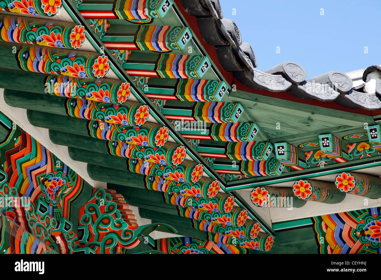 Colourful roof decorations of oriental architecture at Changdeokgung