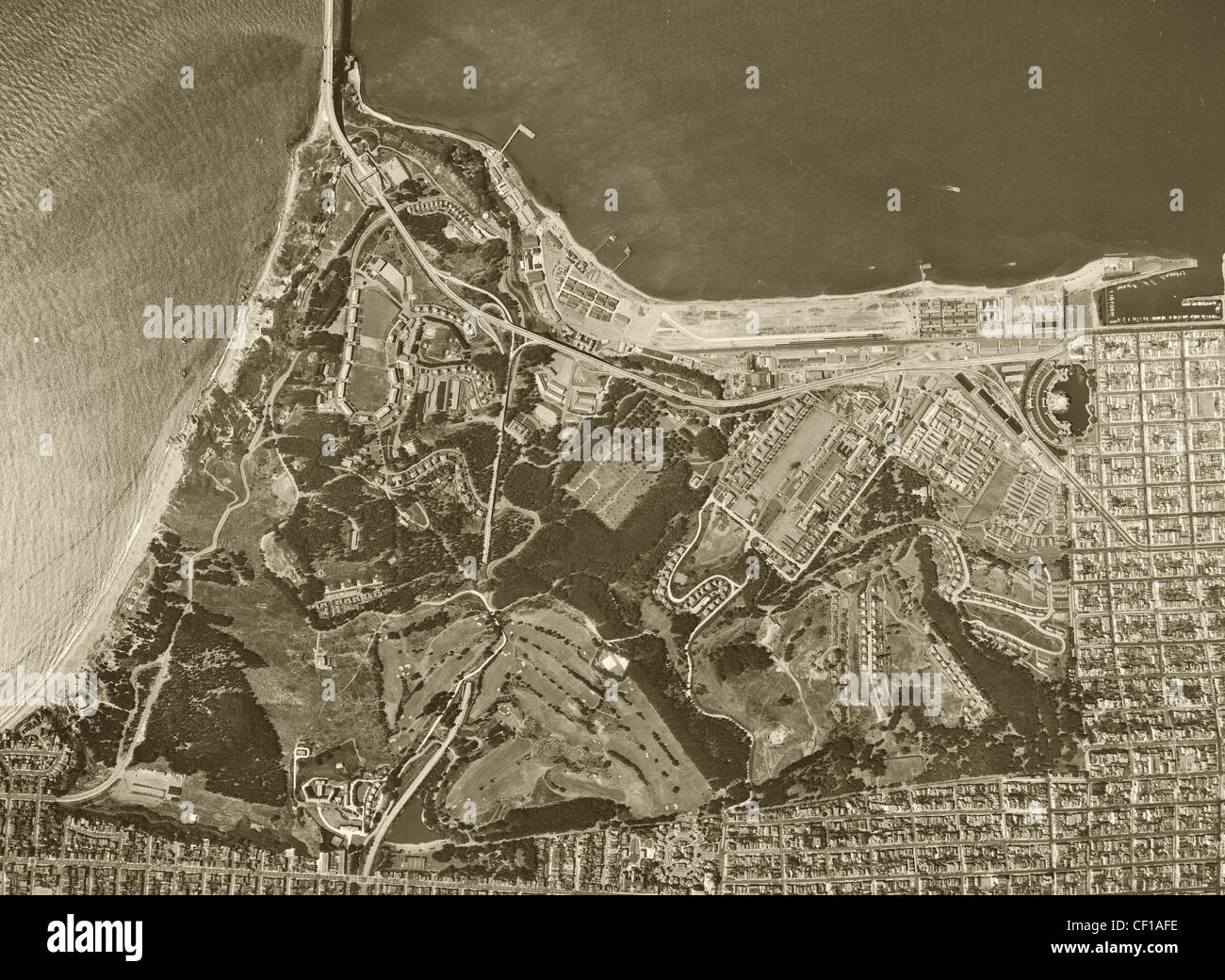 historical aerial photograph Presidio of San Francisco 1946 Stock Photo