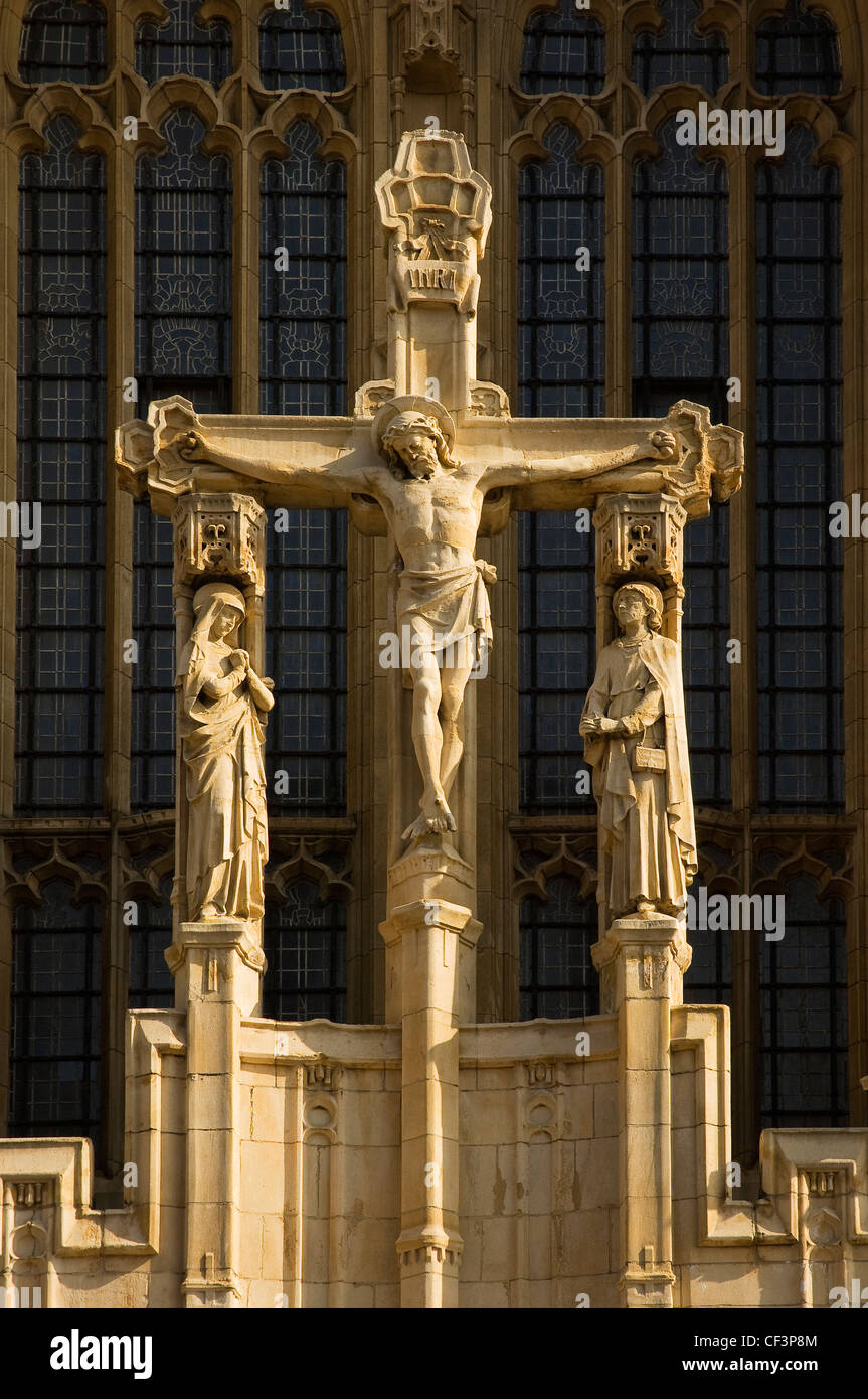 Statue of the crucifixion of Jesus Christ outside Leeds Cathedral Stock