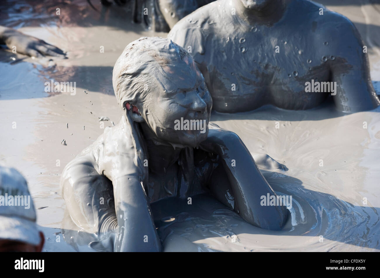 Tourists bathing in mud bath, Volcan de Lodo El Totumo, Mud Volcano