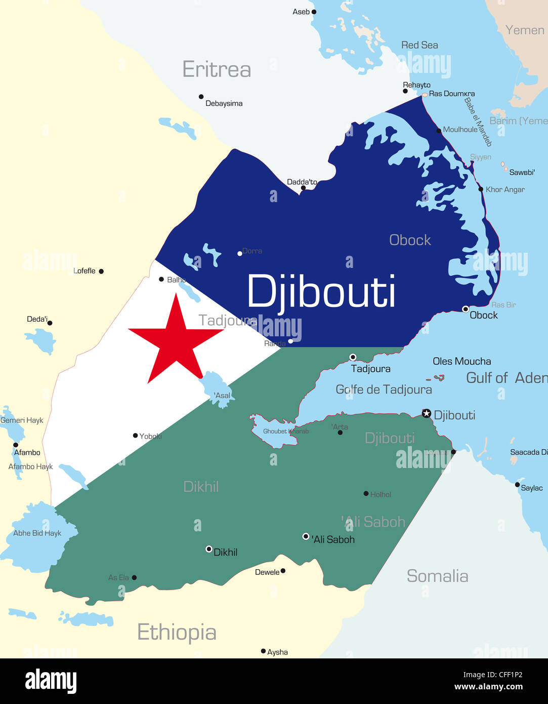 Abstract Vector Color Map Of Djibouti Country Colored By National Flag