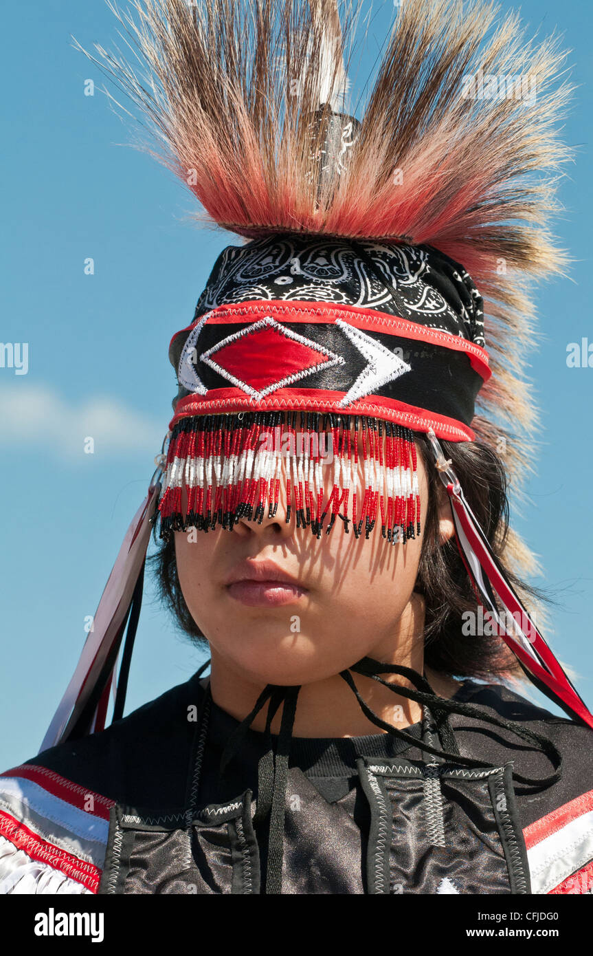 Young Blackfoot boy in traditional regalia, Siksika Nation Powwow