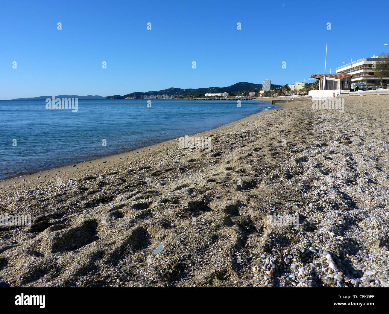 Beach Of Sand And Mediterranean Sea At Lavandou South Of France By