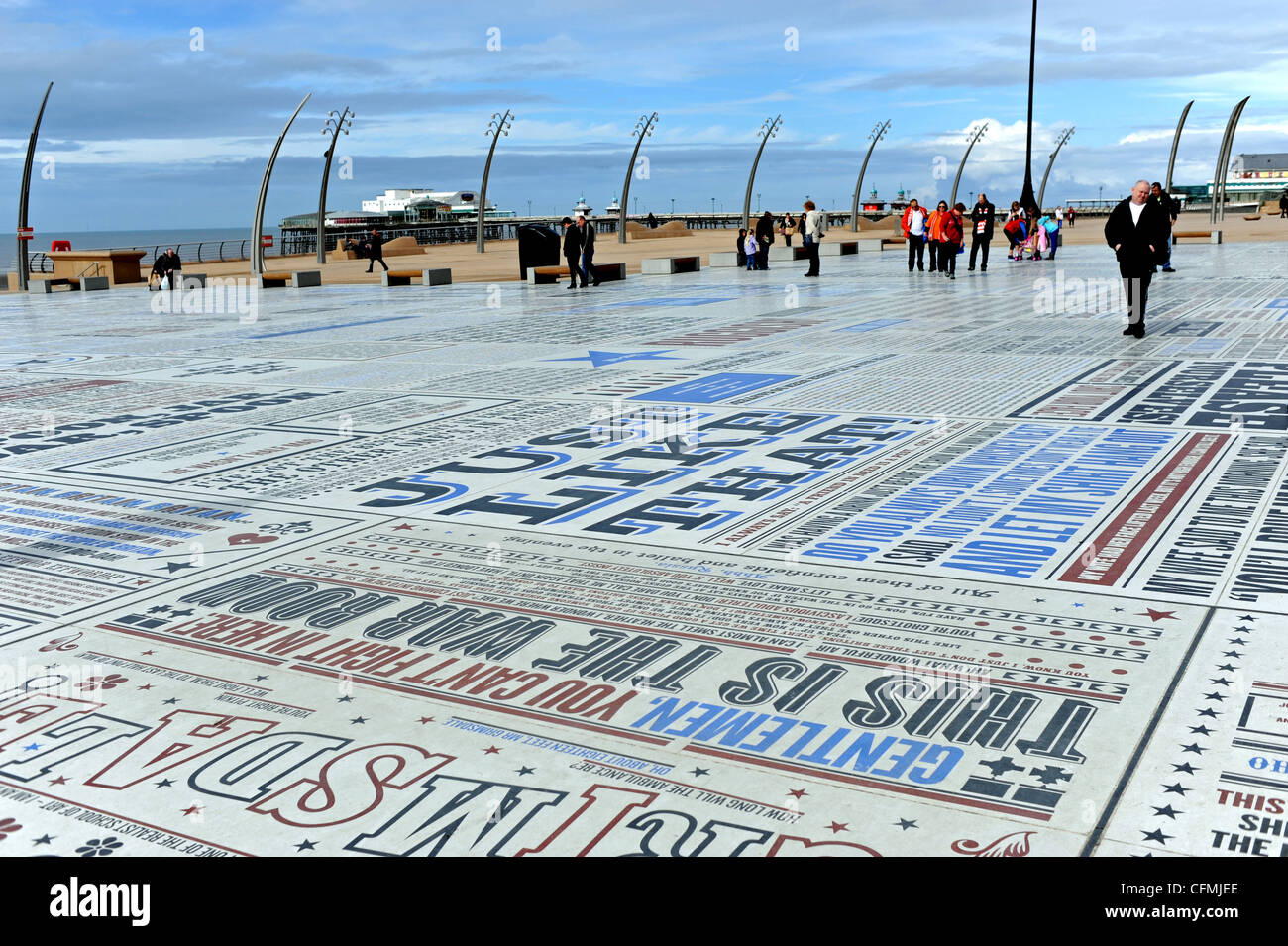 The Comedy Carpet on Blackpool seafront an art installation by Gordon