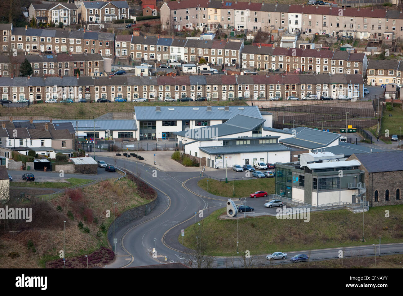 General view of terraced housing in the Valleys town of New Tredegar