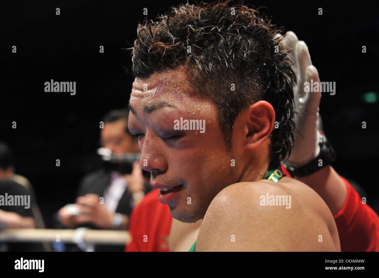 Akira Yaegashi (JPN), JUNE 20, 2012 - Boxing : Akira Yaegashi of Japan reacts after the WBC and WBA minimumweight titles bout at Bodymaker Colosseum (Osaka ... - akira-yaegashi-jpn-june-20-2012-boxing-akira-yaegashi-of-japan-reacts-CKXMMW