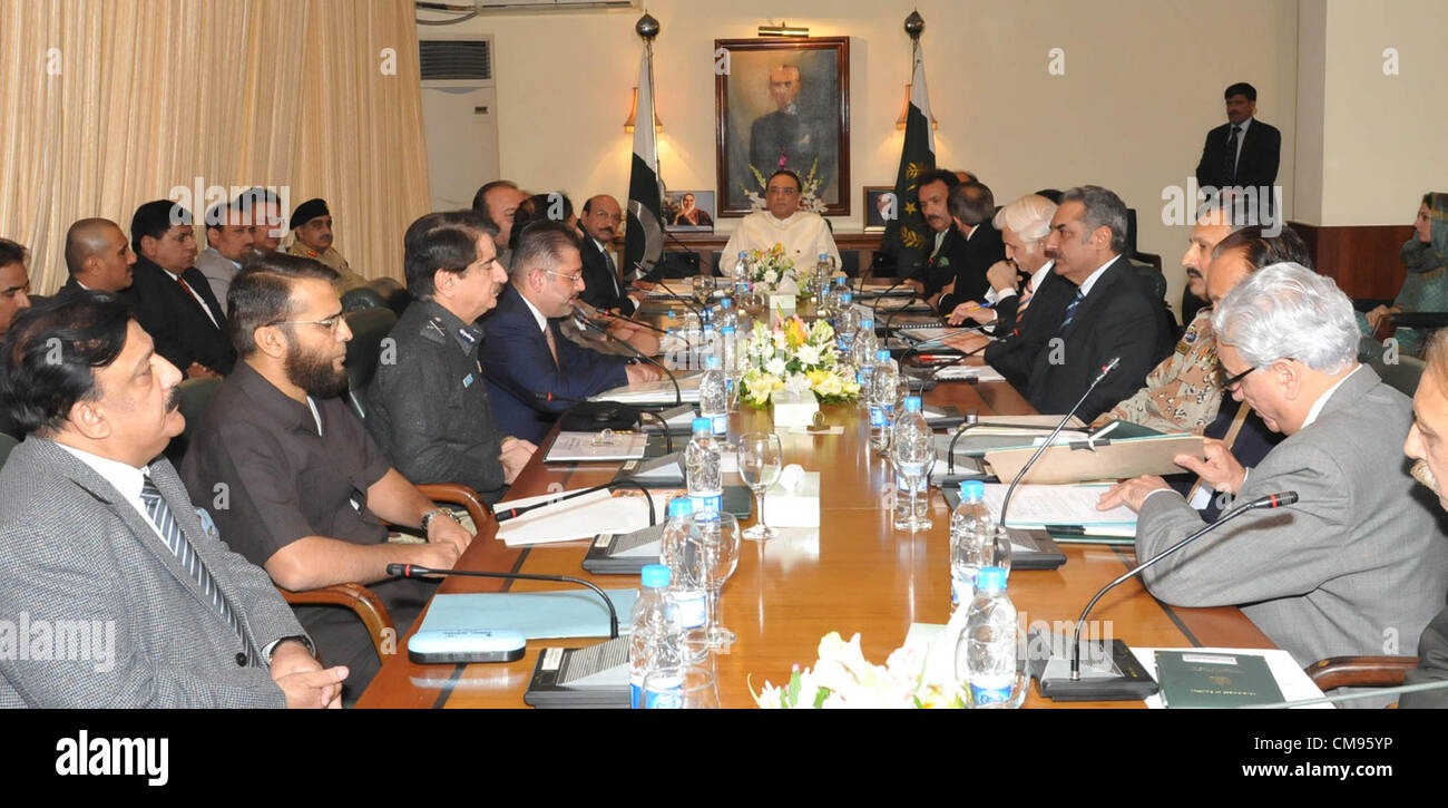 President Asif Ali Zardari Chairing A Meeting On Law Order Stock