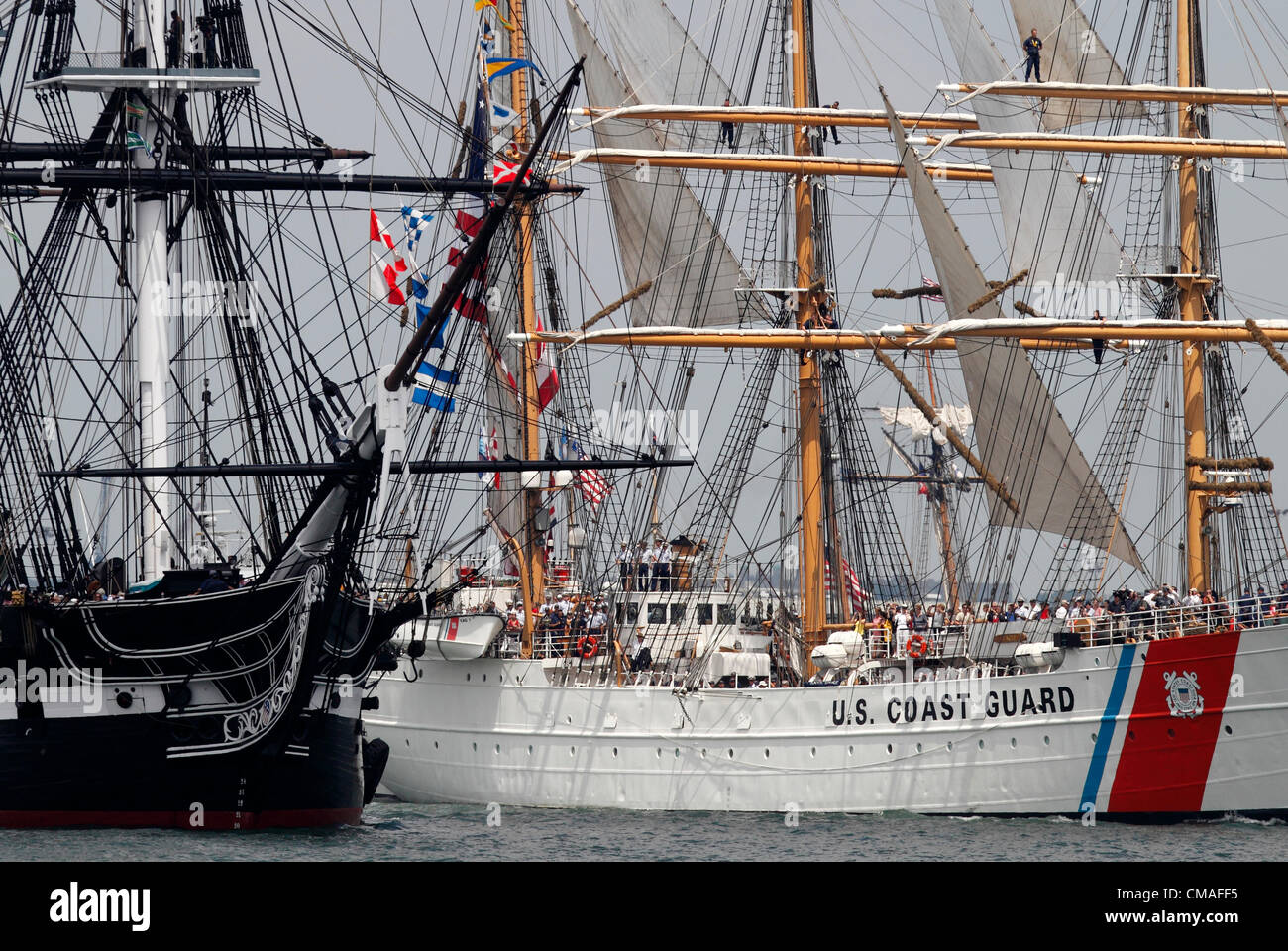 The USS Constitution, left, and the U.S. Coast Guard tall ship Eagle
