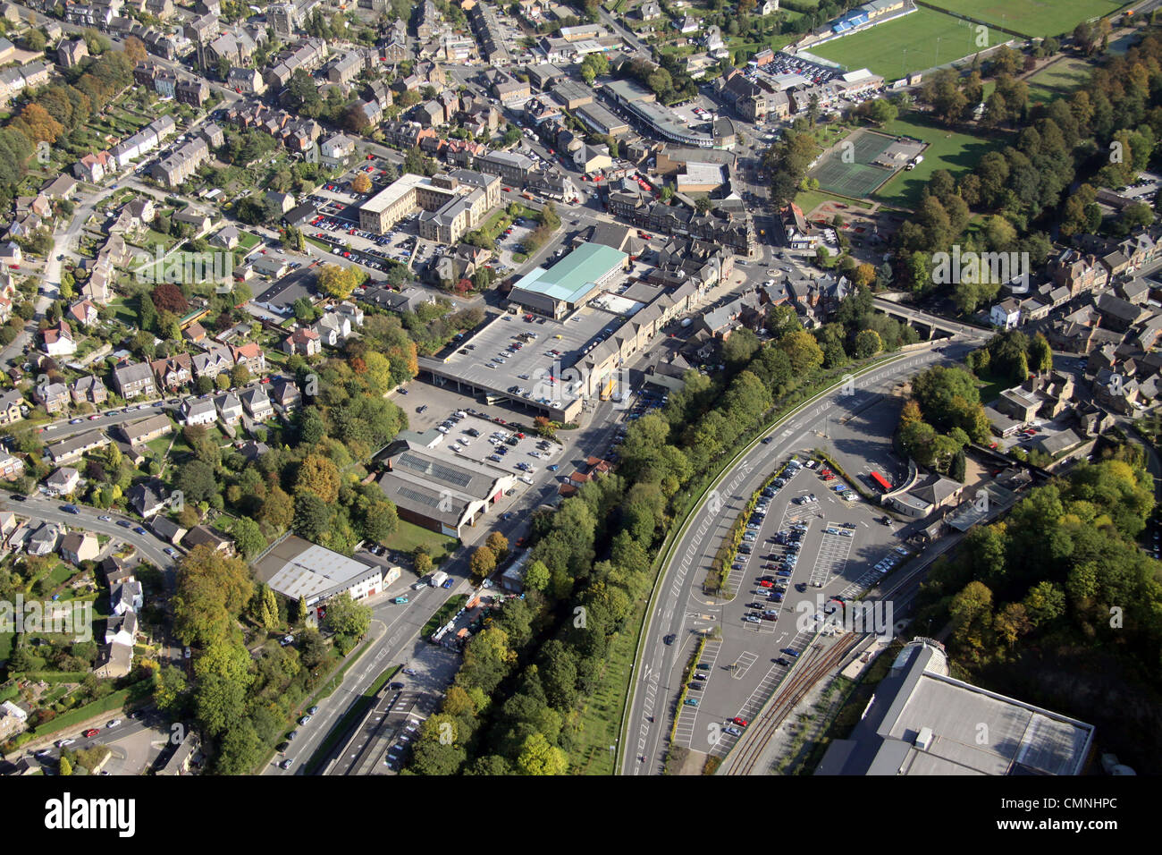 aerial view of Matlock town centre Derbyshire Stock Photo, Royalty Free