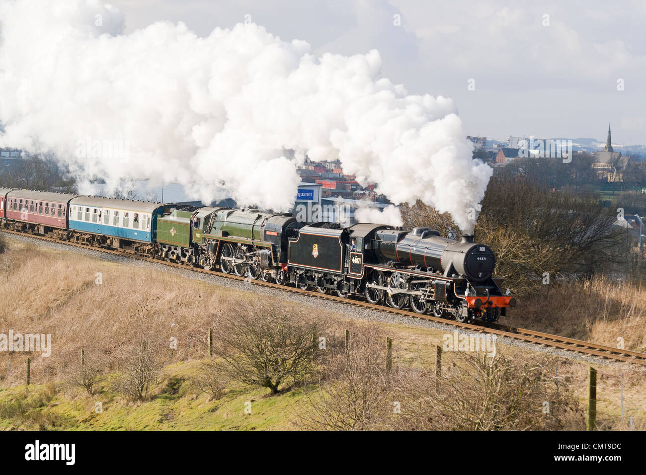 Steam pulling a passenger train on the East Lancs Railway