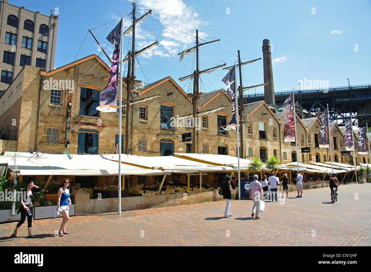 Outdoor restaurants, Campbell's Cove, The Rocks, Sydney Harbour Stock