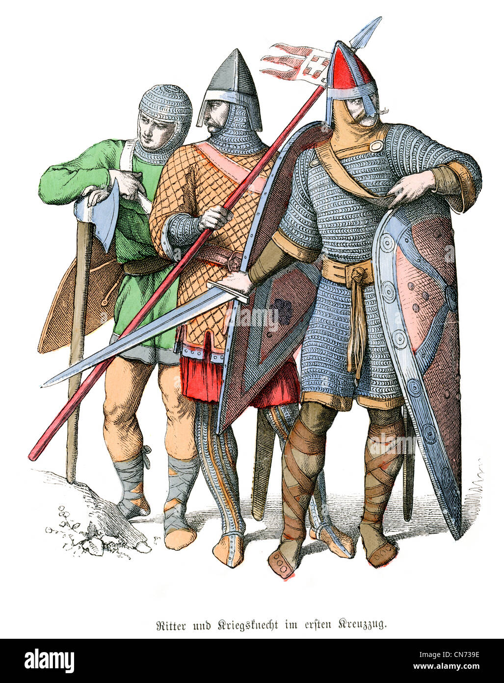 The 10th Class Out Of The Knight Family Chapter Knights of the First Crusade wearing chainmail armour Stock Photo