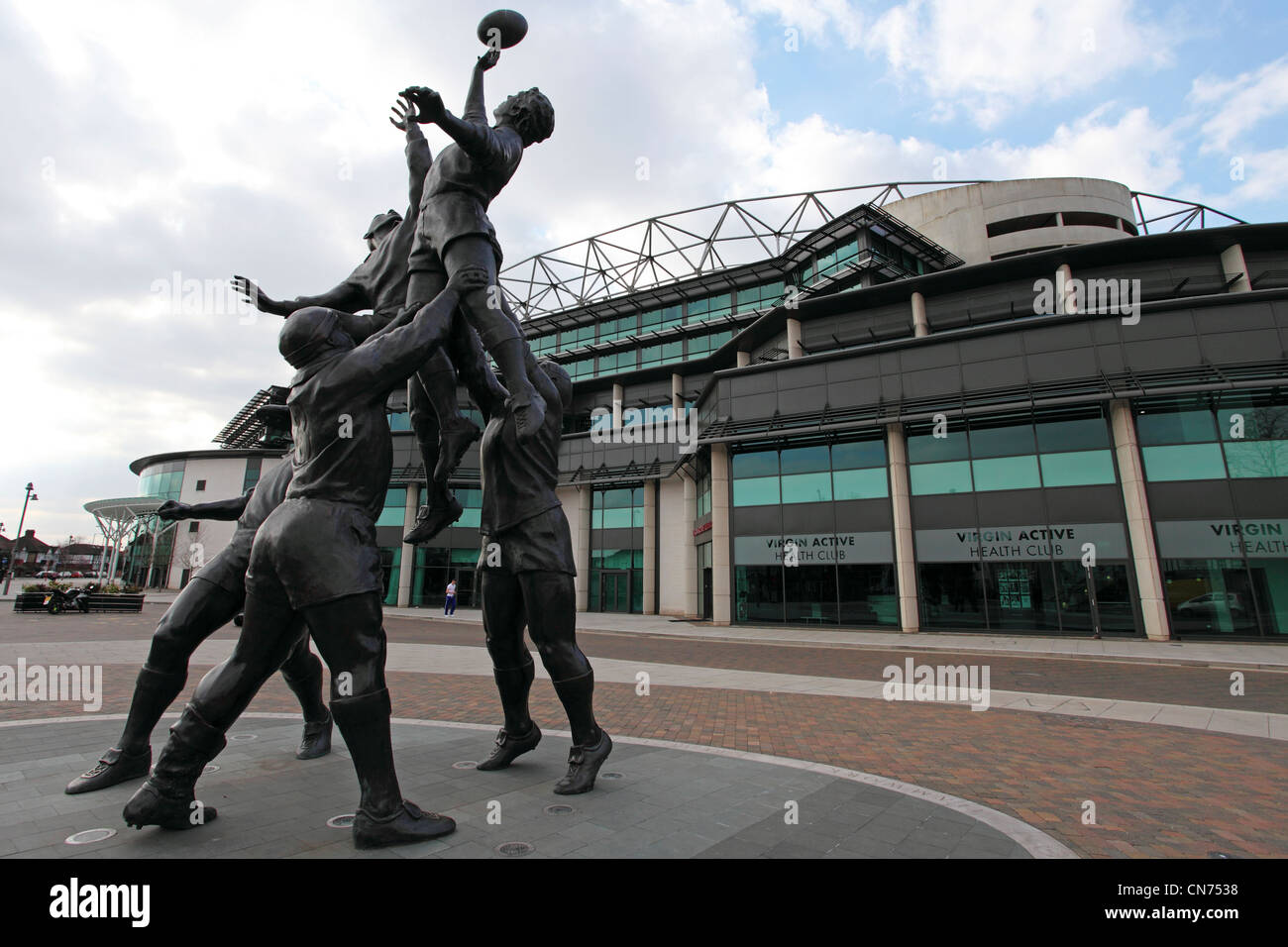 Rugby sculpture outside of Twickenham stadium in London, England Stock