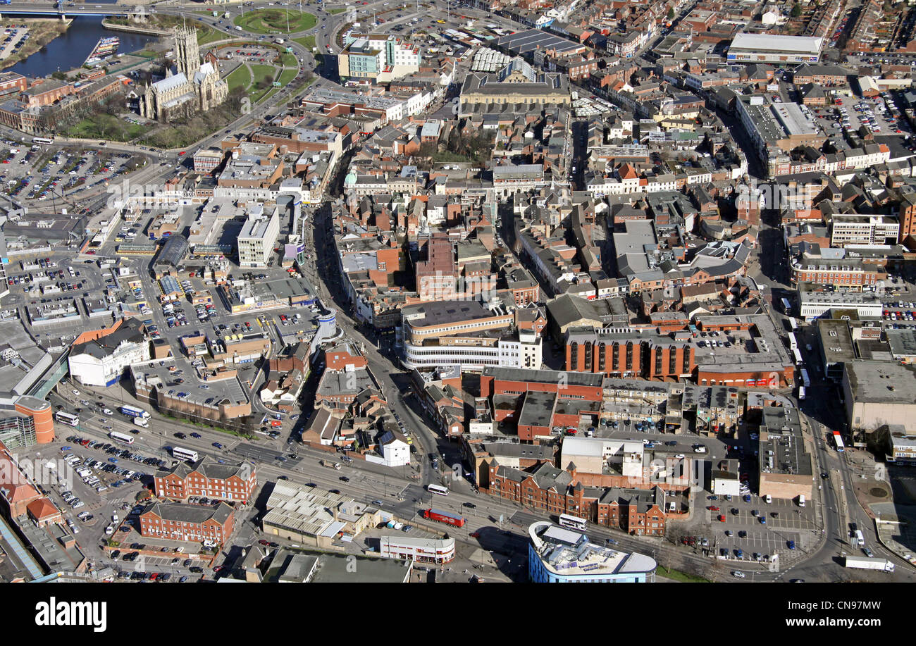 aerial view of Doncaster town centre Stock Photo, Royalty Free Image