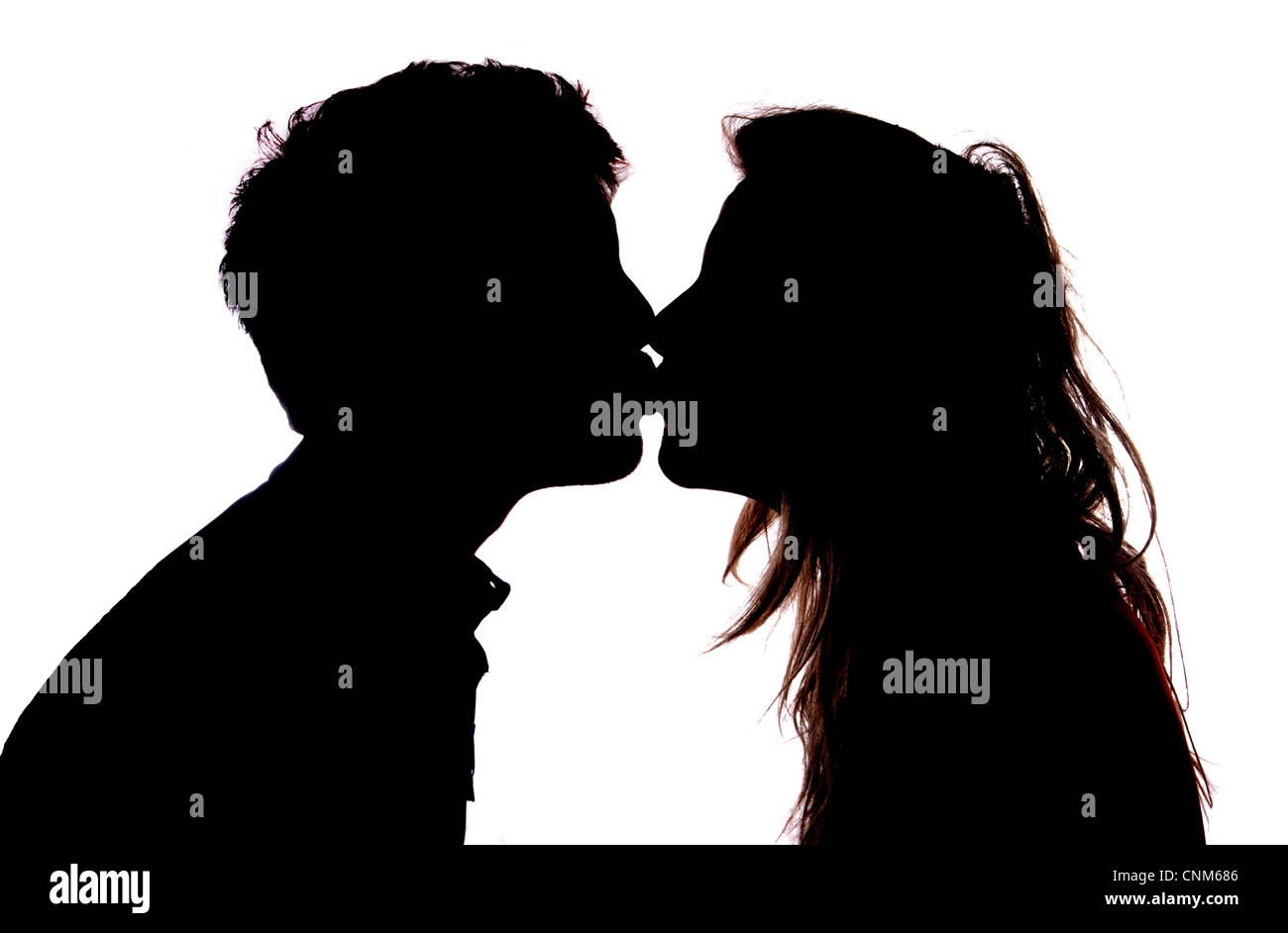 Couple Kissing Silhouette On White Background Stock Photo Royalty