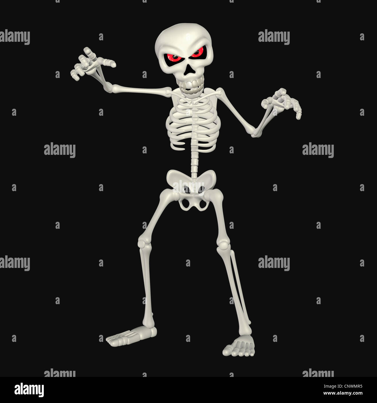 Illustration of a scary skeleton cartoon isolated on a black Stock