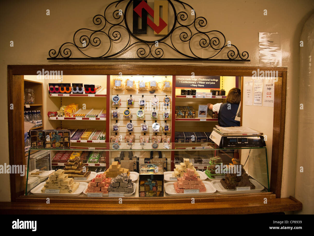 Tuck shop now selling fudge Inside the royal yacht Britannia Stock