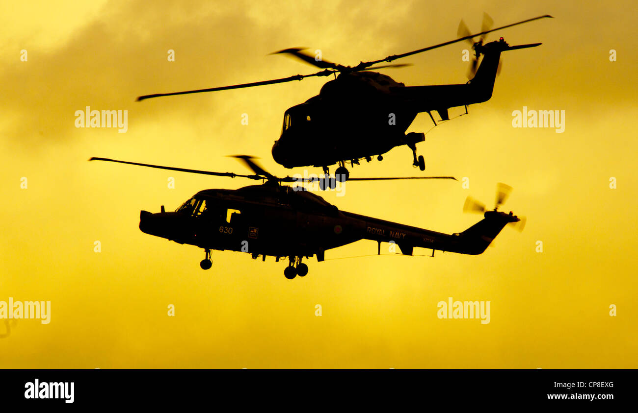 Two Royal Navy Lynx Helicopters From Naval Air Squadron Stock Photo