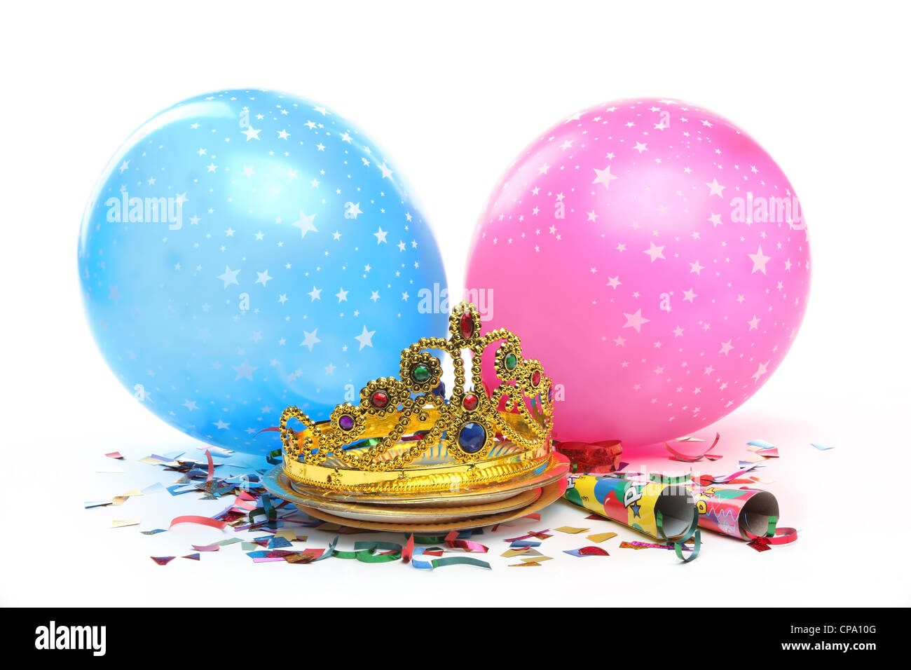 Birthday Party Decorations On White Background Stock Photo