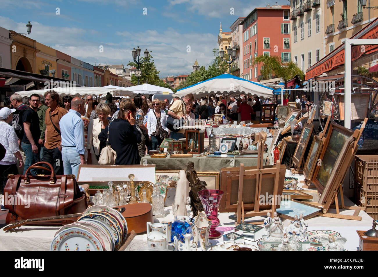 The antiques market in the old town Nice South of France Stock Photo