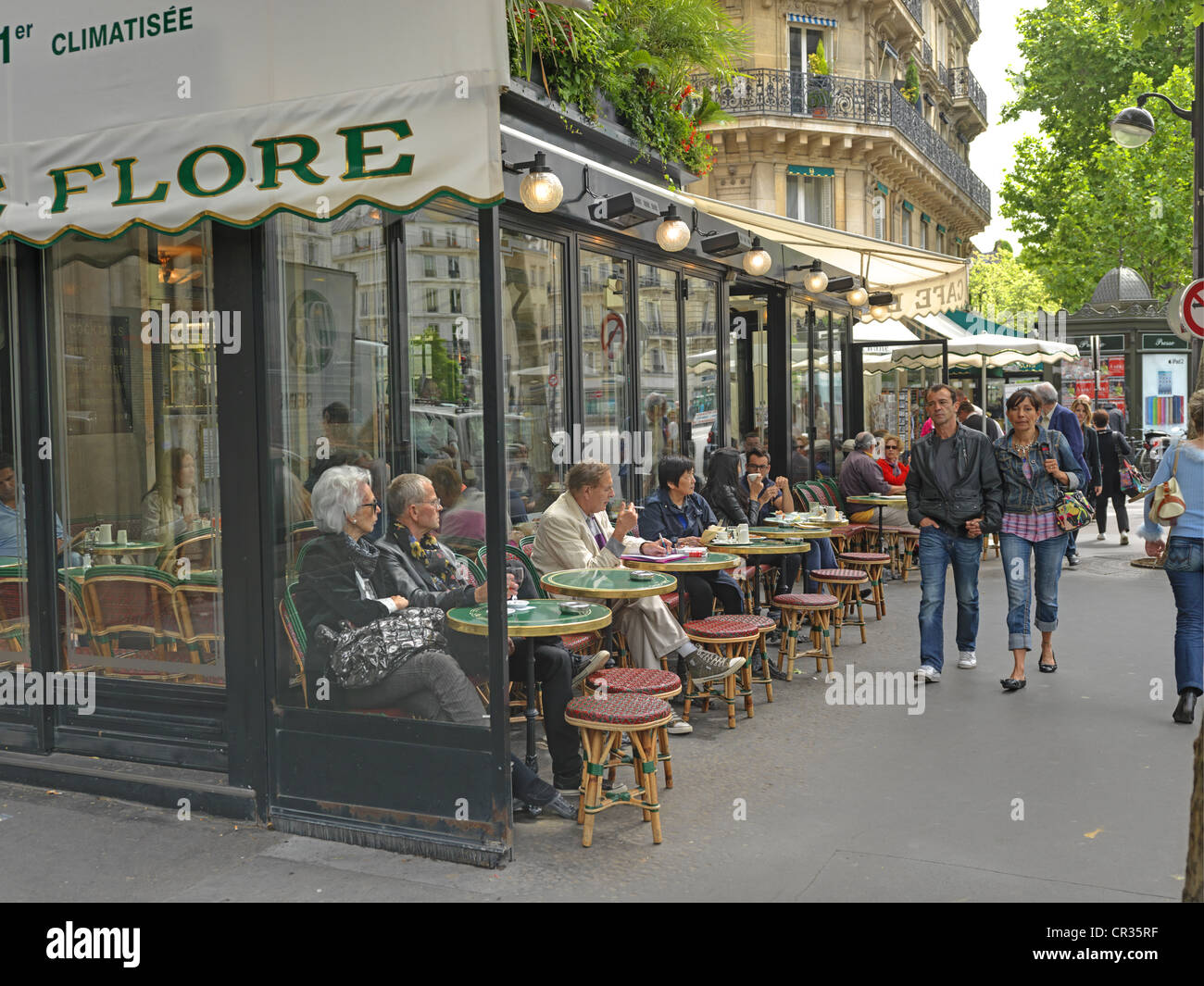 Paris Cafe Scene Left Bank St.Germain Area Cafe Flore Stock Photo