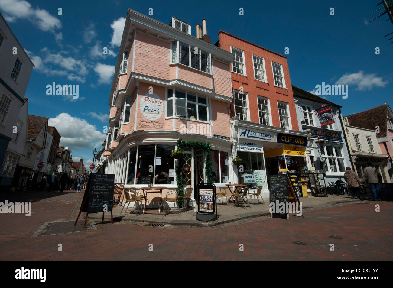 Market street Faversham town shops town centre streets Kent england