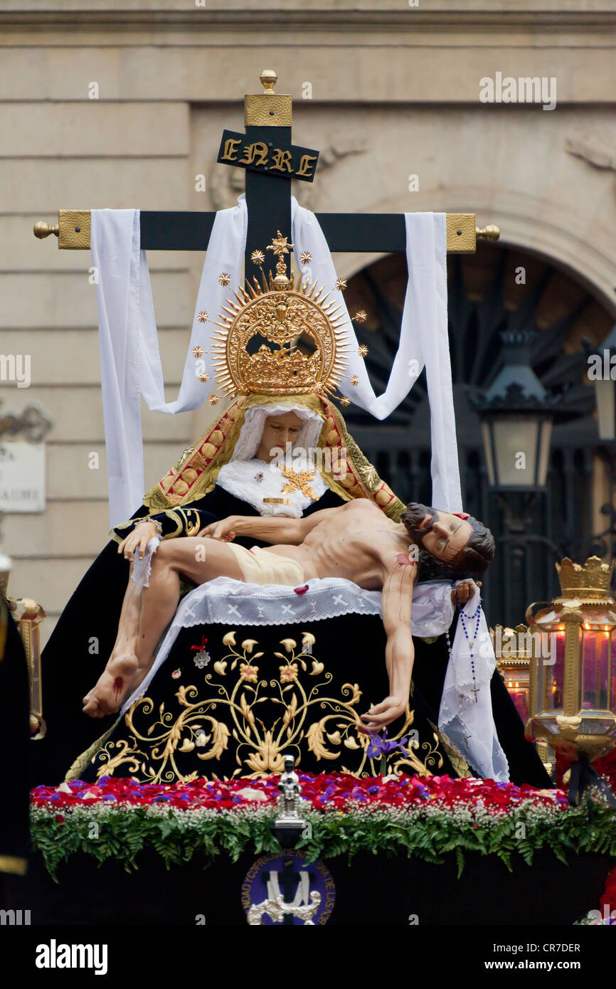 Good Friday procession in Barcelona, Mary and Jesus, Semana Santa Stock