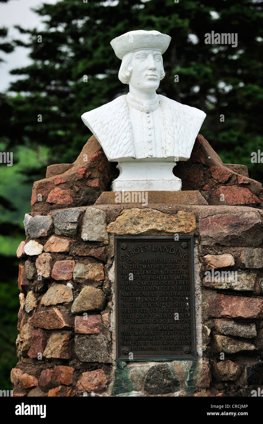 John Cabot bust in memory of his landing in Cape Breton in 1497, Cape