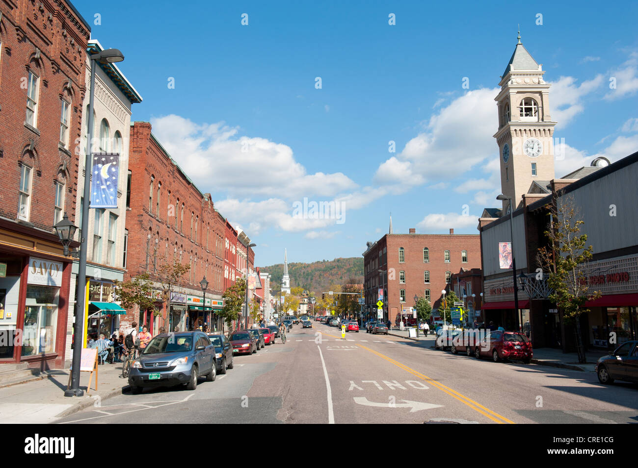 Main street in the historic town centre with a steeple, Montpelier