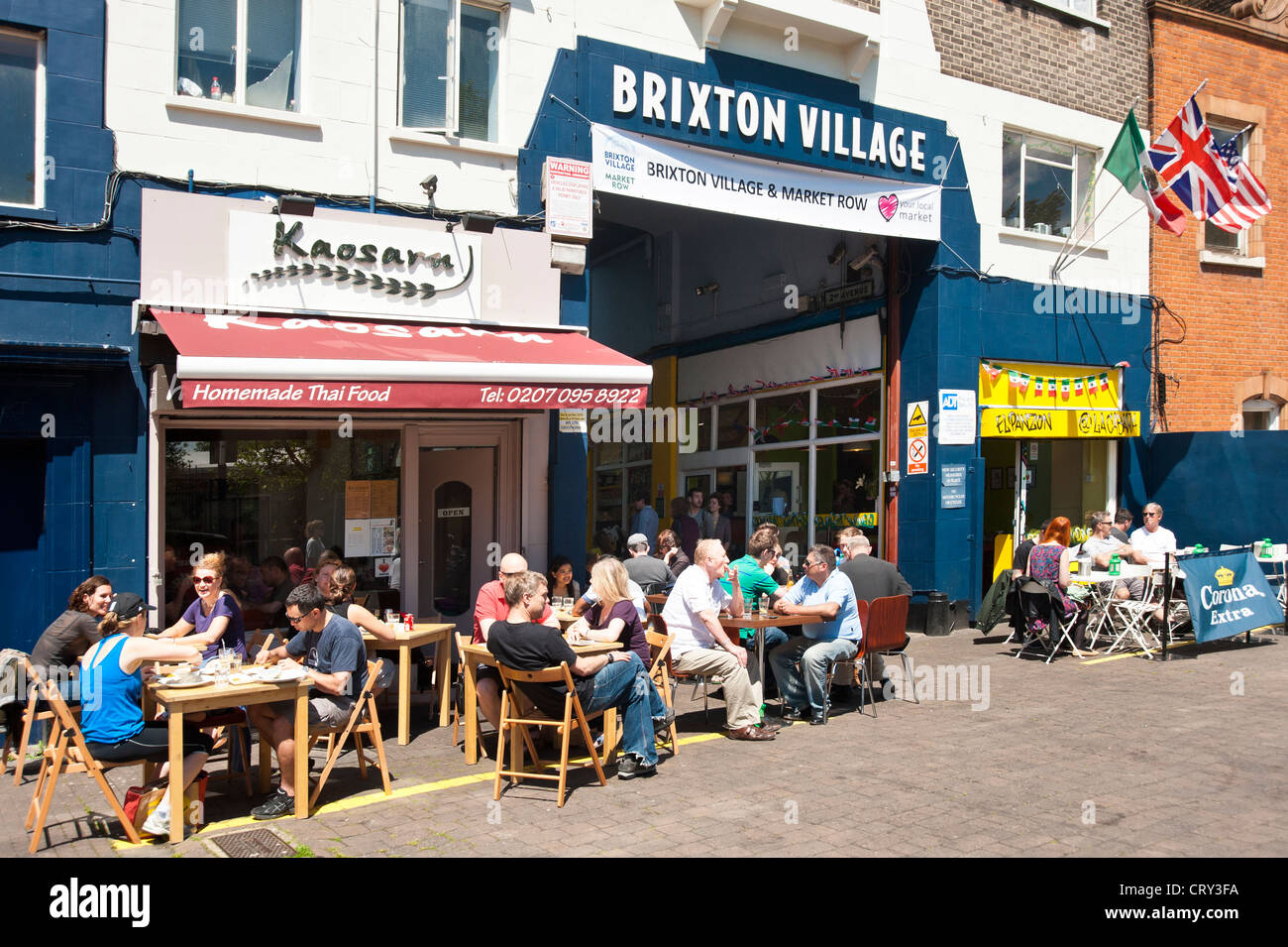 Restaurants by the entrance to Brixton Village in Lambeth, South Stock