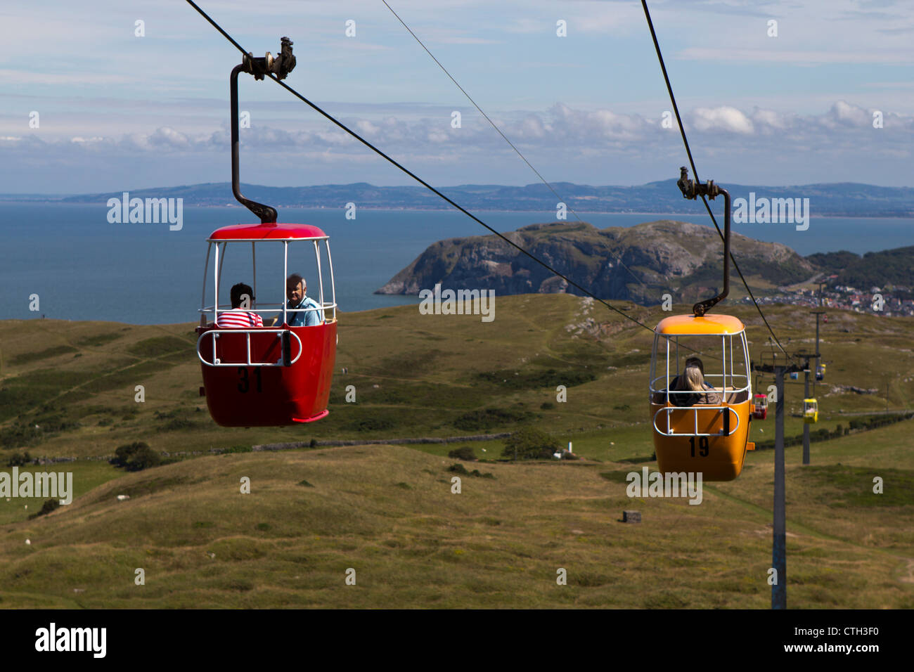 people on the Cable car running from the Great Orme in LLandudno Stock