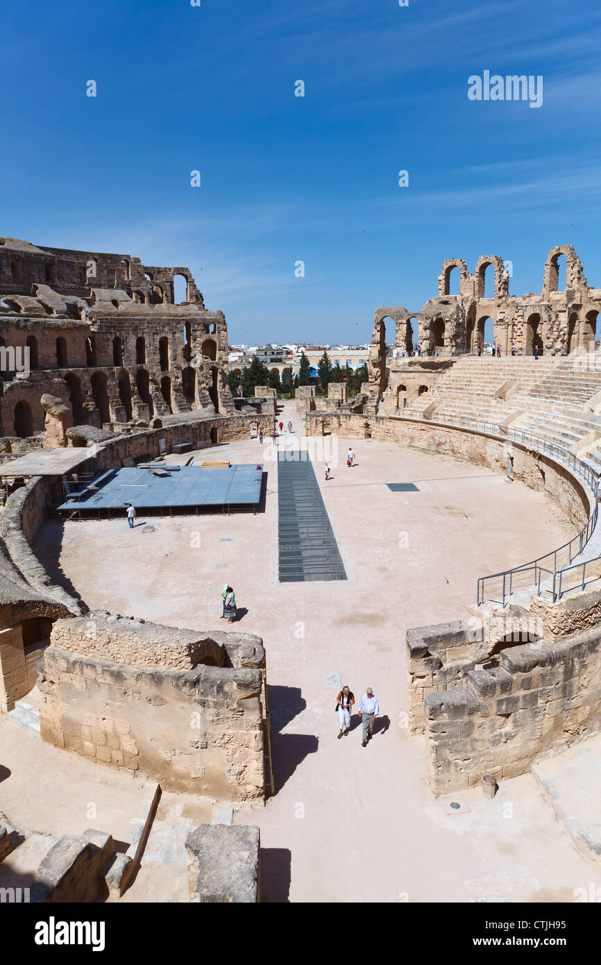 Panorama Of Demolished Ancient Main Arena In Tunisian Amphitheatre In