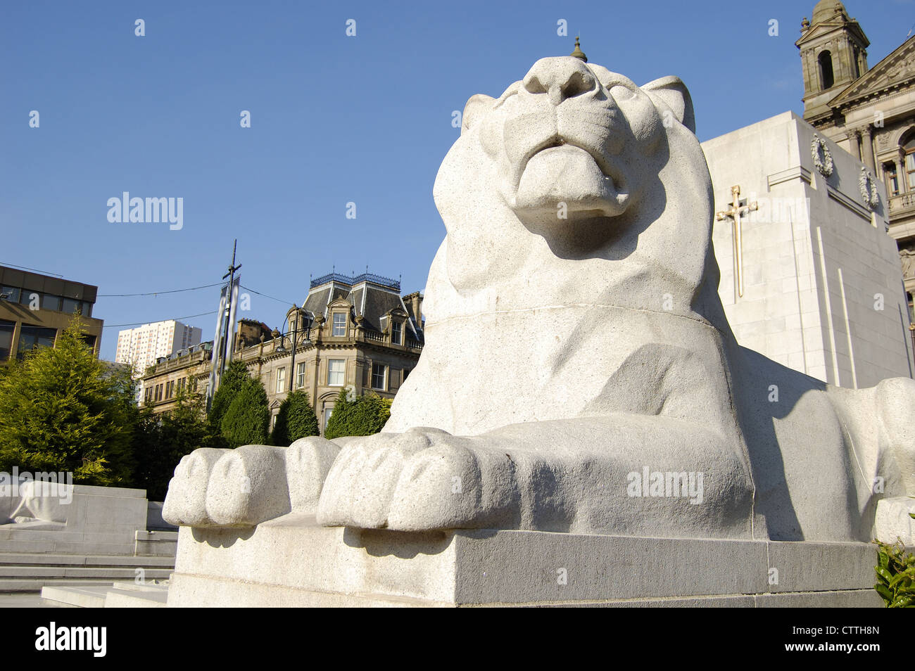 Lion statue at the Cenotaph war memorial in Square, Glasgow