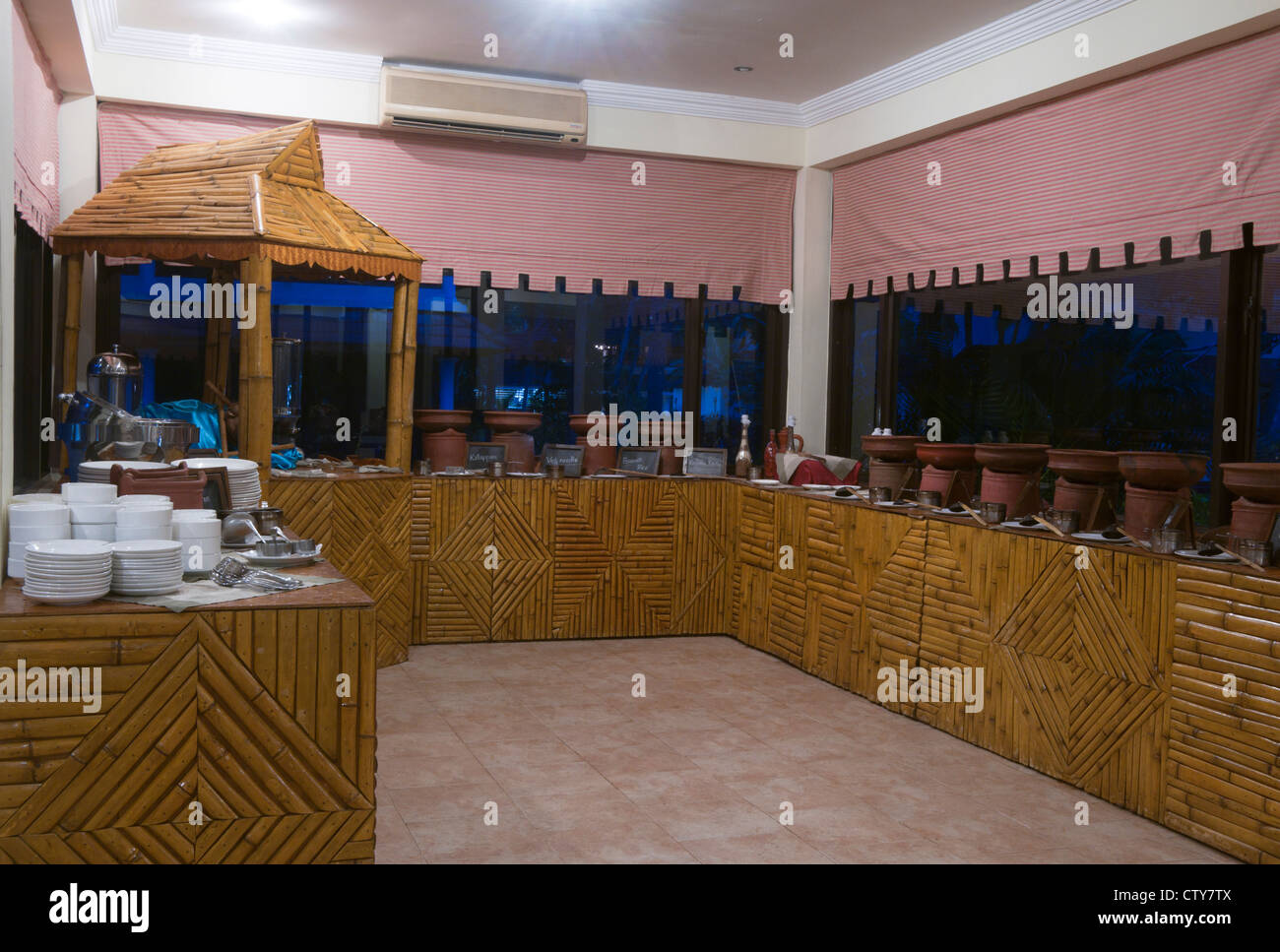 Traditional style restaurant in a hotel in Kerala, India Stock Photo