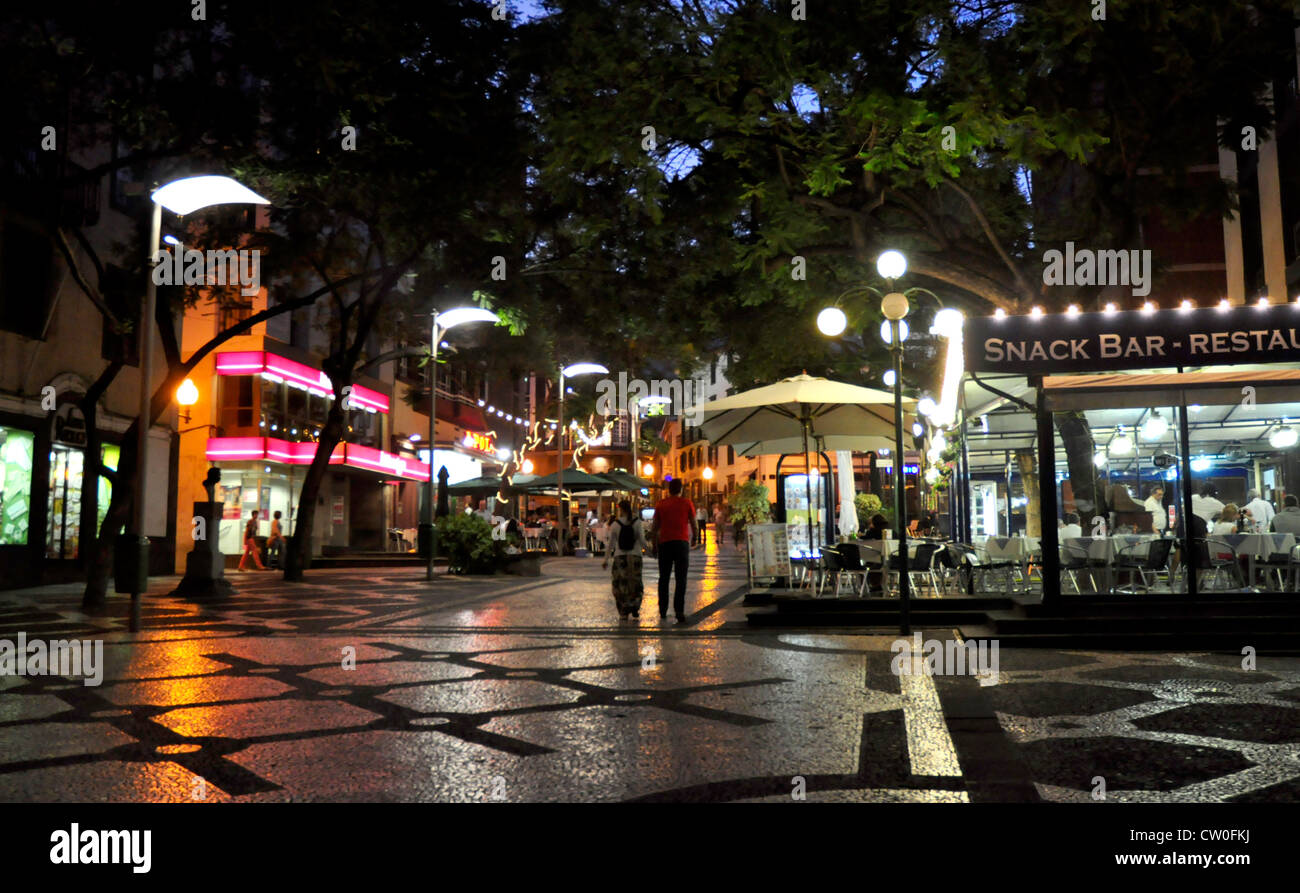 Portugal Madeira Funchal up town restaurants and cafes lit up