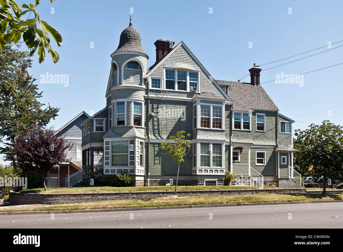 Ordinary Victorian Cupola #2: Elegant Old Painted Wood Shingle Victorian House With Bay Windows U0026 Bell Shaped Cupola At Corner Bellingham Washington State Ordinary Victorian Cupola #2: Elegant Old Painted Wood Shingle Victorian House With Bay Windows U0026 Bell Shaped Cupola At Corner Bellingham Washington State