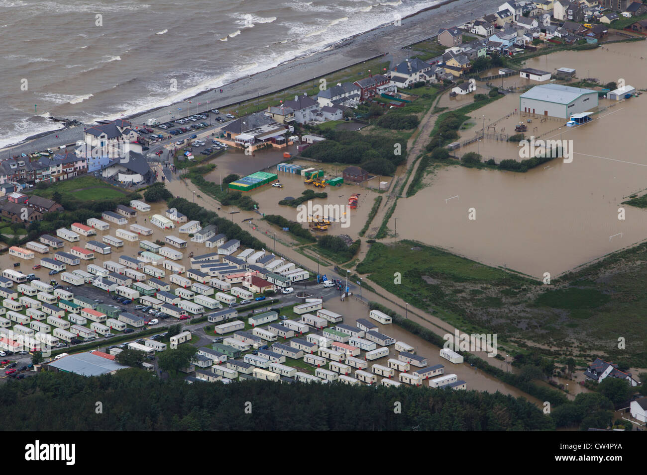 Flooding at the Brynowen Holiday Park in Borth near Aberystwyth, Mid