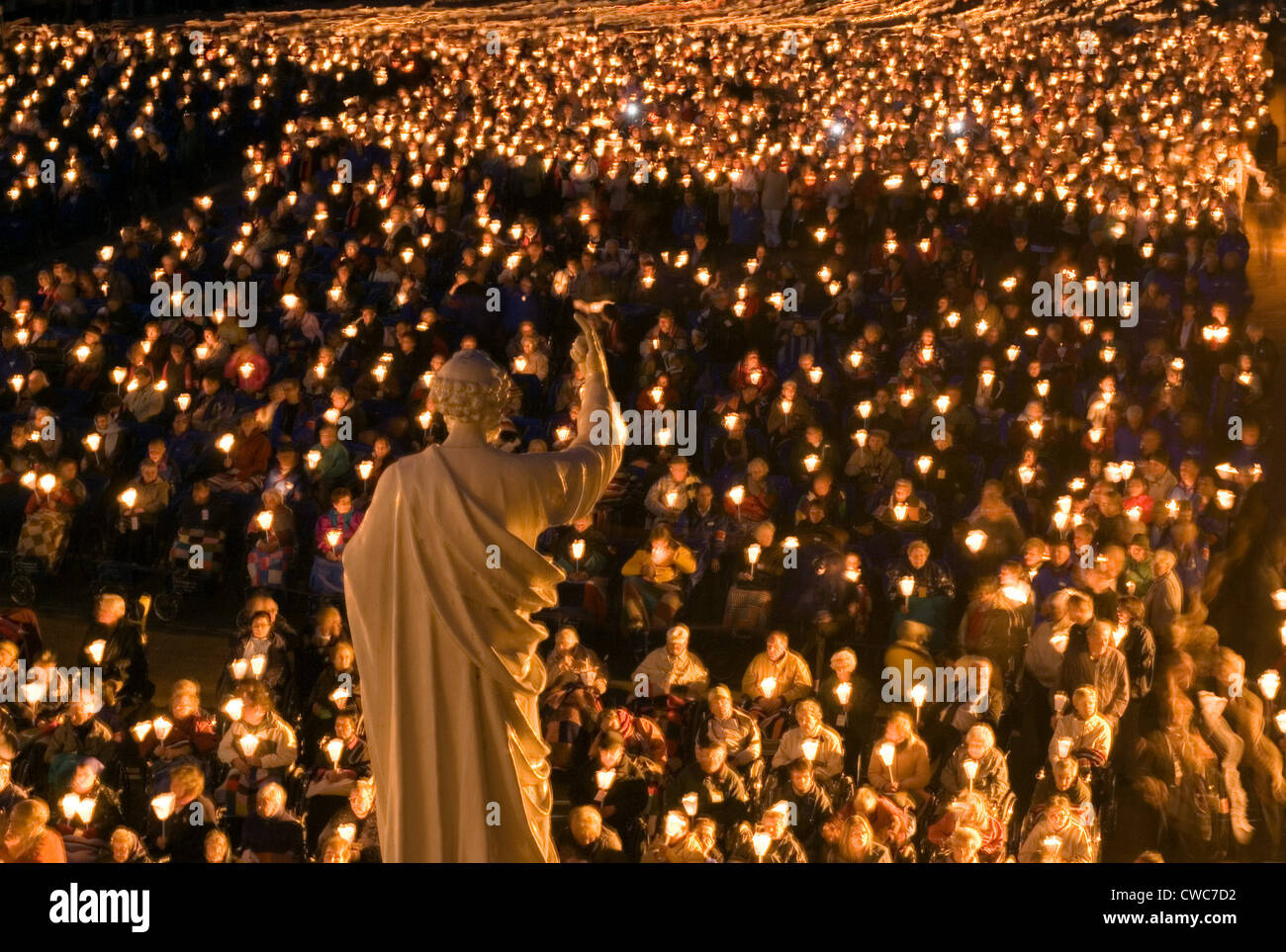 Nightly candlelight procession in Lourdes, France Stock Photo, Royalty