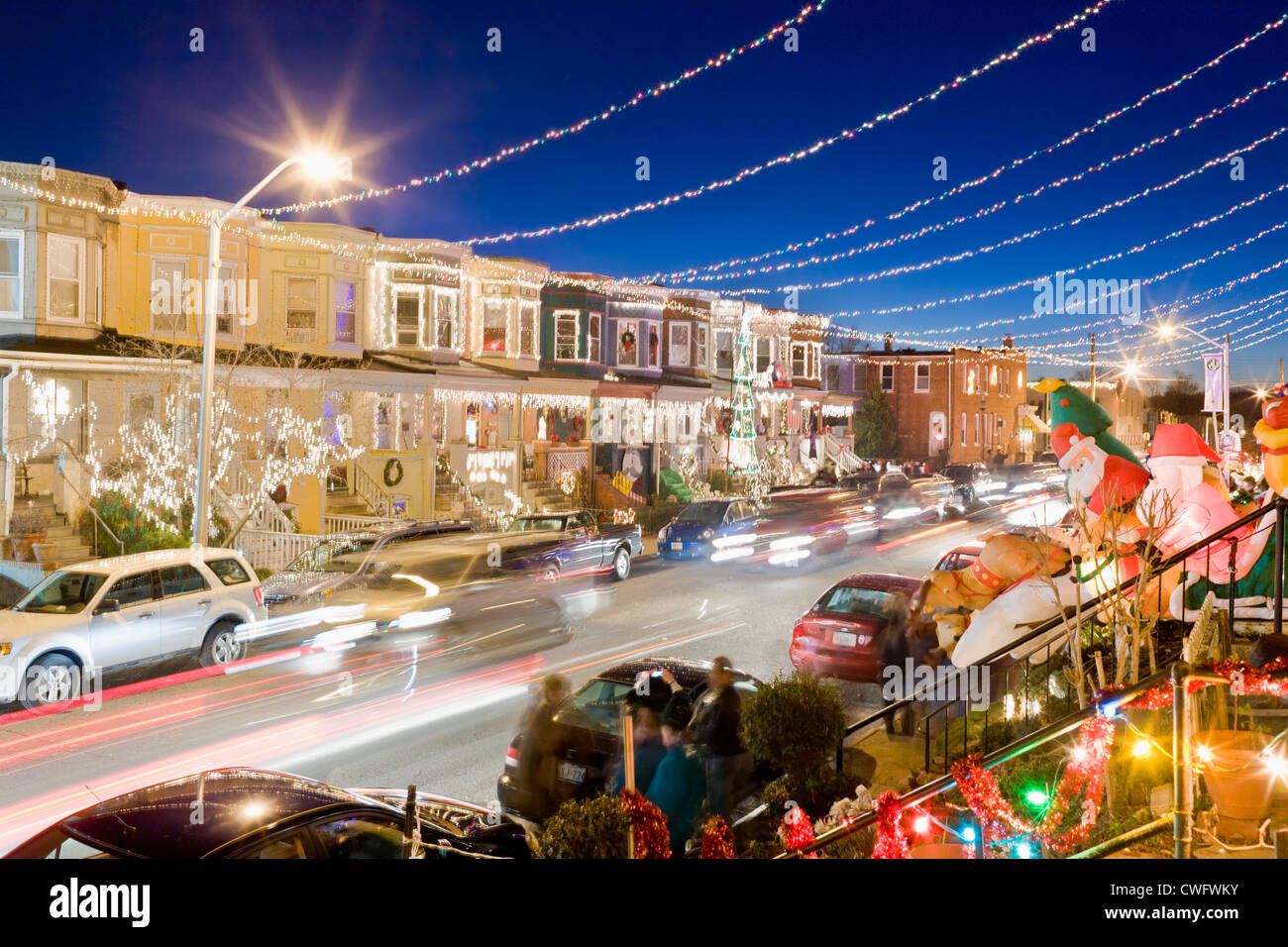 Hampden neighborhood 36th Street decorated for Christmas, Baltimore