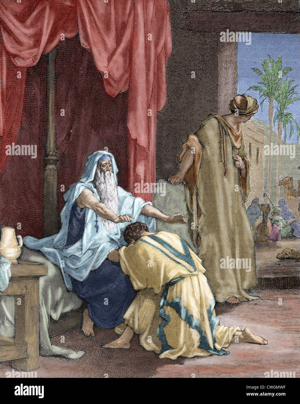 The Patriarch Can't Resist His Princesses Old Testament. Book of Genesis. Hebrew patriarch Isaac blesses his