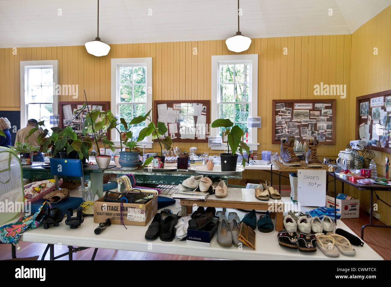 Oysterville school garage sale with items for sale displayed ...
