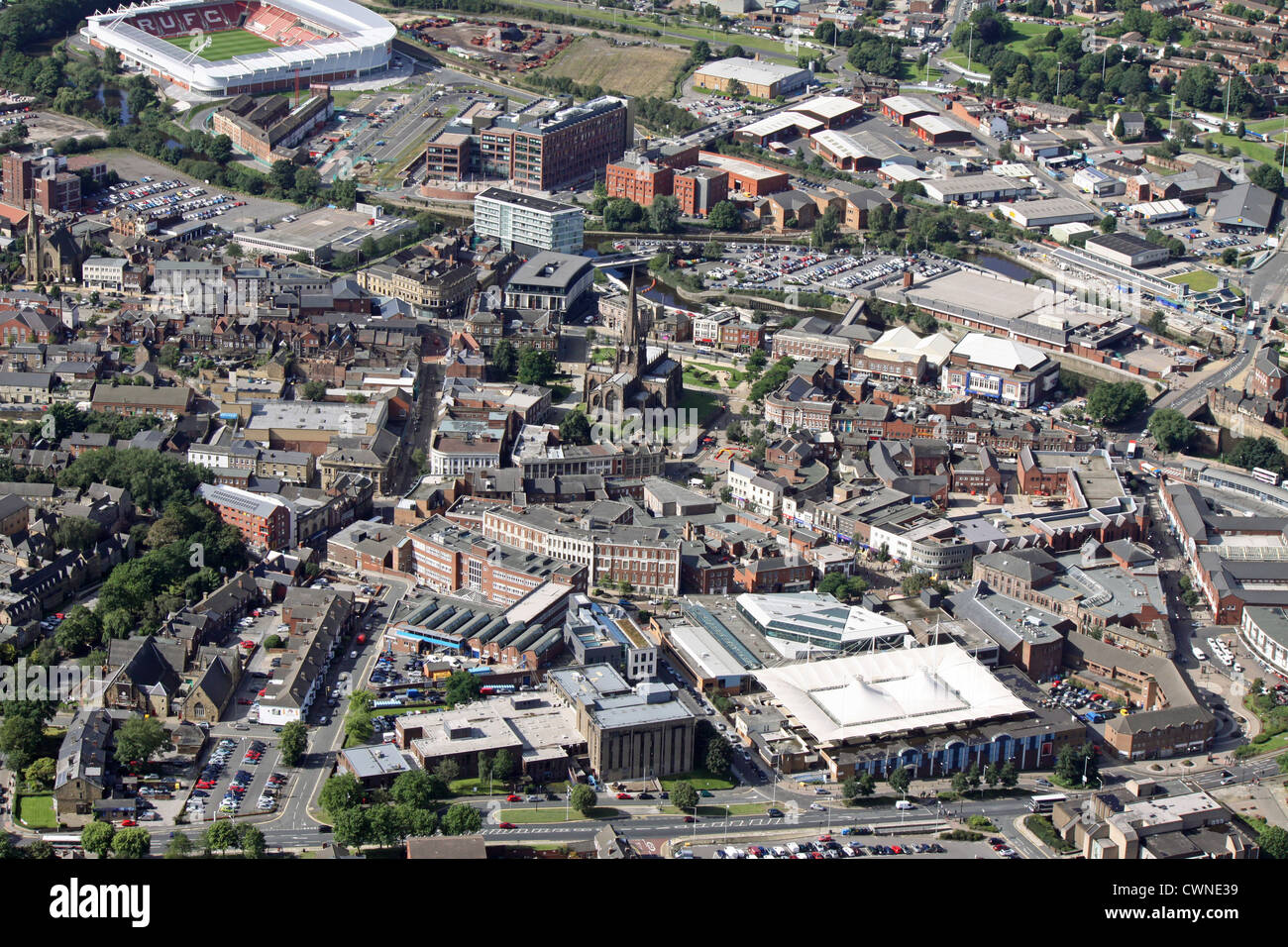 aerial view of Rotherham town centre Stock Photo, Royalty Free Image